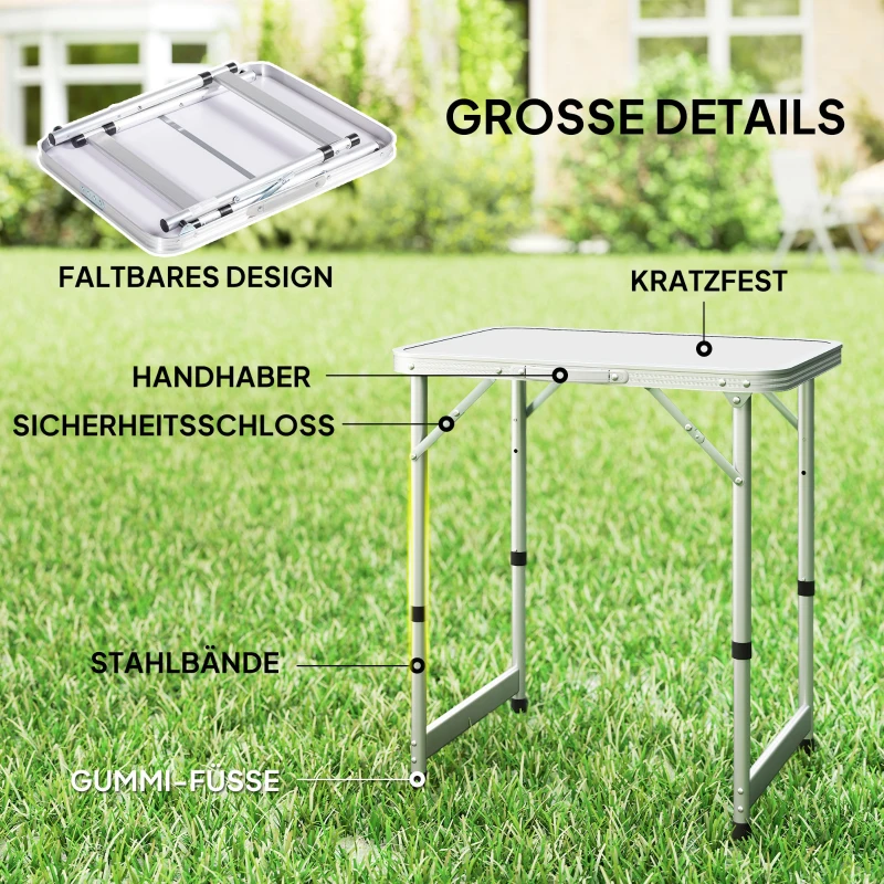 Outsunny Campingtisch Klapptisch Universaltisch Koffertisch Gartentisch Falttisch höhenverstellbar Alu + MDF Weiß 60 x 45 x 47,5/64 cm