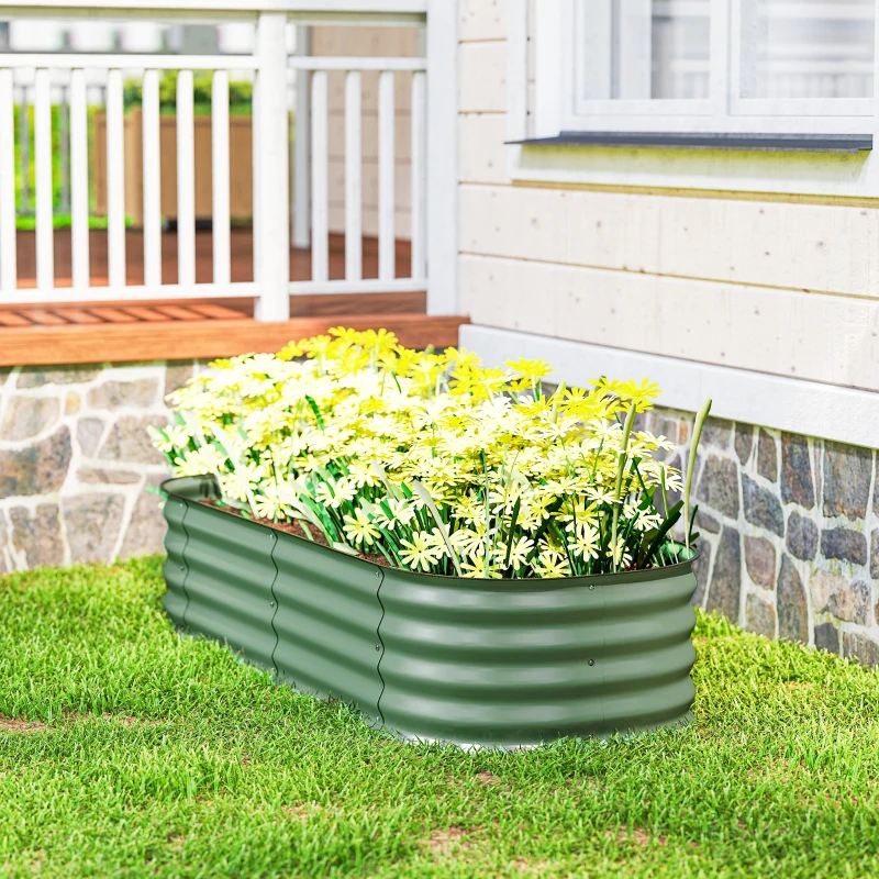Outsunny Jardinière surélevée carré potager de jardin en acier modulable légumes, plantes, fleurs, dim. 150 x 62 x 30 cm vert
