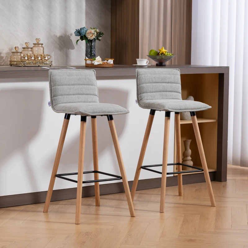 HOMCOM Lot de 2 tabourets de bar, chaises de bar, assise rembourrée, dossier et repose-pieds, 48 x 48 x 99,5 cm, gris