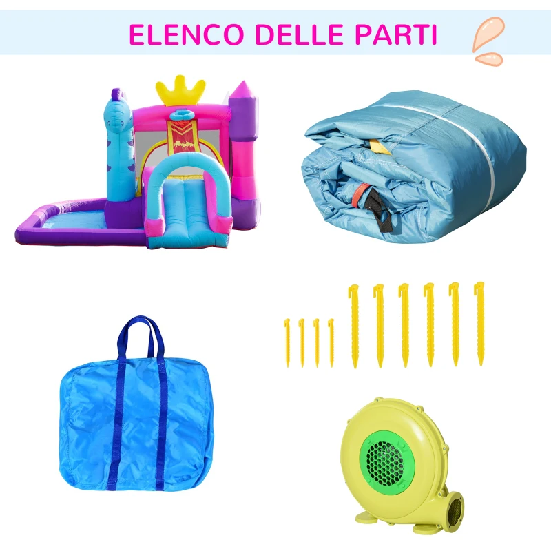 Outsunny Castello Gonfiabile per Bambini 3-8 Anni con Scivolo, Piscina e Trampolino, 3x2.7x2m