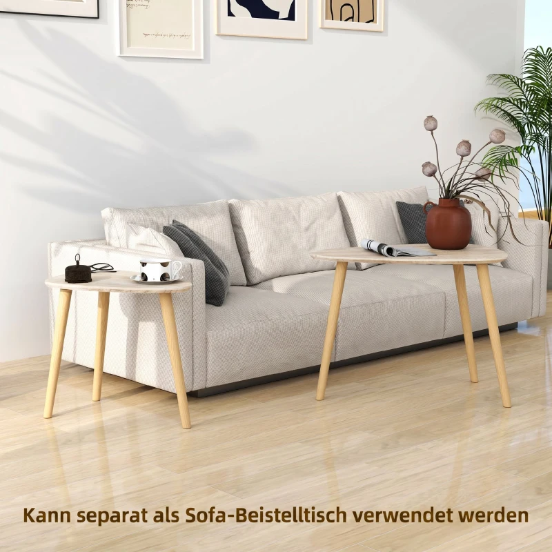 HOMCOM Set 2 măsuțe de living suprapozabile în stil nordic cu picioare din lemn, culoare lemn