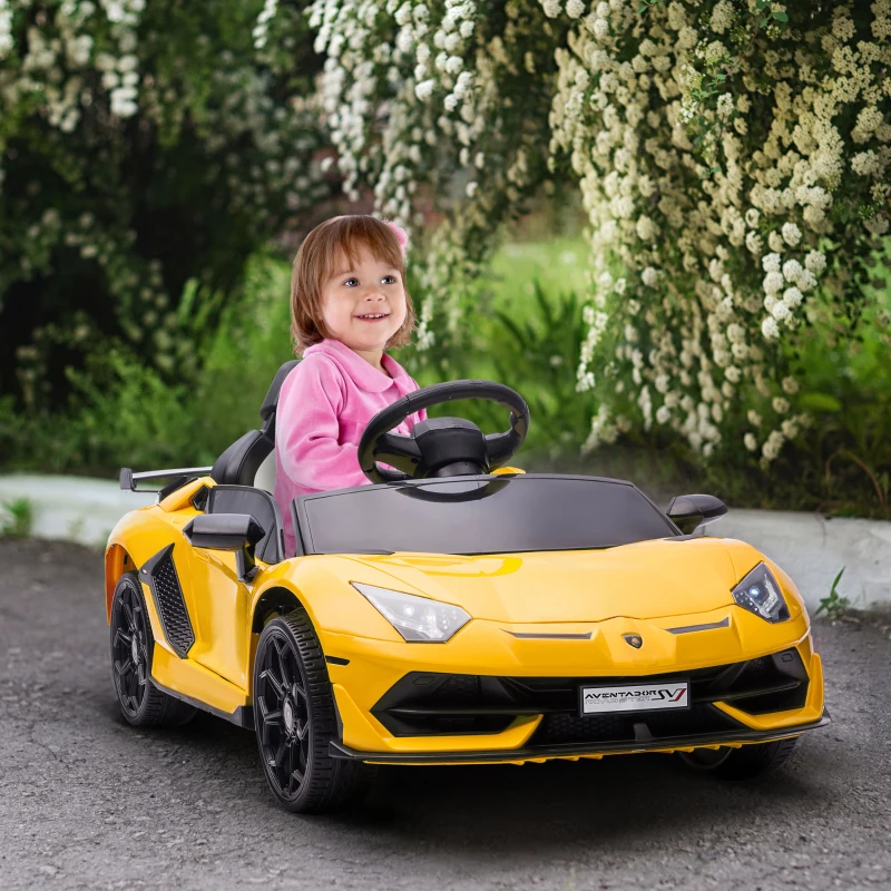 HOMCOM Macchina Elettrica per Bambini 12V con Licenza Lamborghini, Telecomando, Clacson e Musica, Giallo