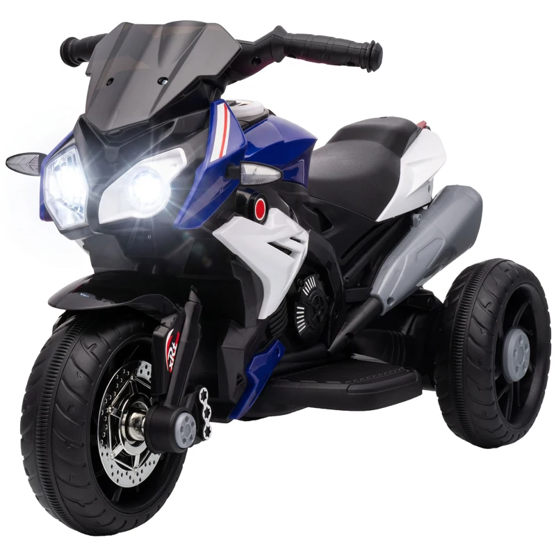 HOMCOM Kids Electric Motorcycle, 6V Ride on Motorcycle with 3 Wheels, LED Headlight, Music, Horn for Boys Girls 3-5 Y, Blue