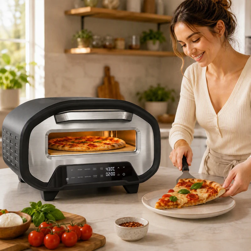 HOMCOM Horno para pizza de interior, horno eléctrico de 30,48 cm con 8 programas, 430 °C, temporizador, piedra de cerámica, 2200 W