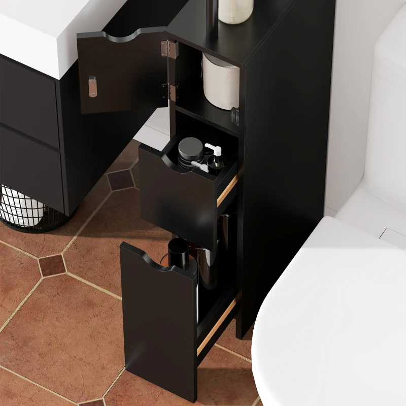 HOMCOM Meuble colonne salle de bain armoire de salle de bain avec tiroirs étagères ouvertes placard 15 x 33 x 136,8 cm noir