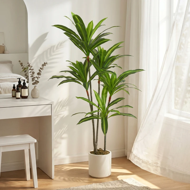 HOMCOM 150cm Lifelike Fake Tree, Artificial Dracaena Tree with Bendable Trunks, Green