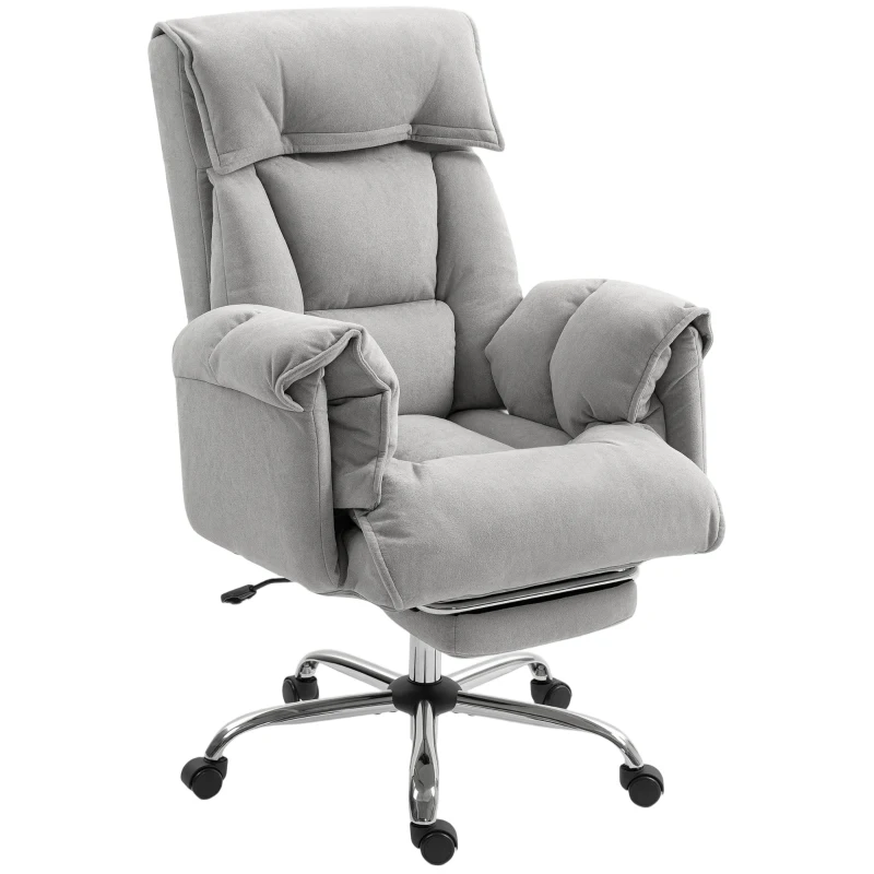 HOMCOM Bürostuhl Neigbar Höhenverstellbar Schreibtischstuhl mit Armlehne Fußstütze hoher Rückenlehne 75 x 77 x 110-118 cm Grau