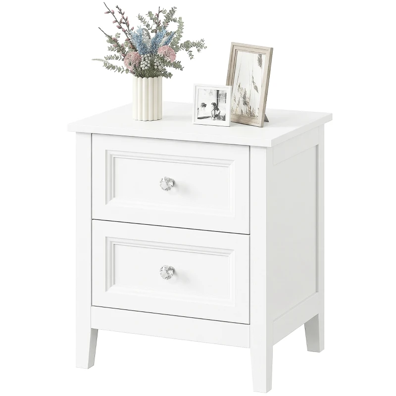 HOMCOM Nightstand with 2 Drawers Modern Bedside Table for Bedroom Living Room White