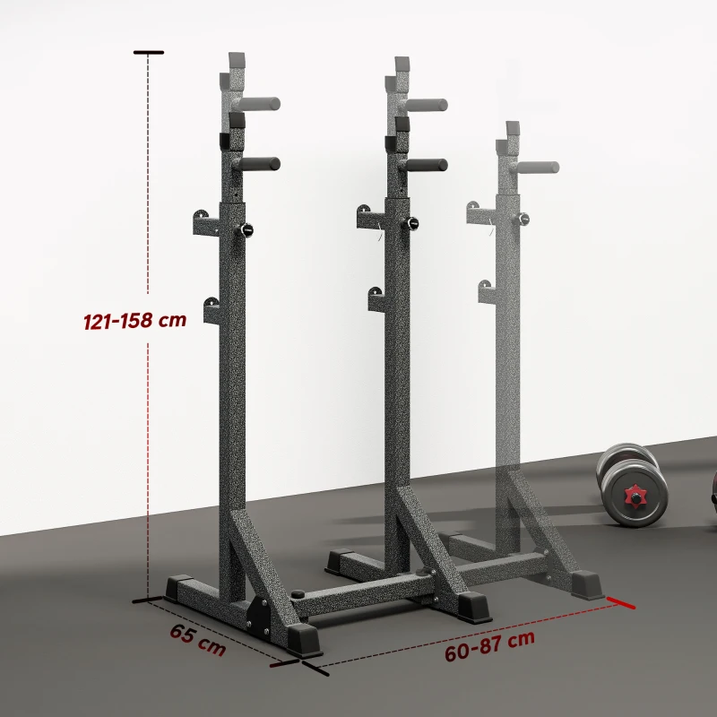 SPORTNOW Soporte para Barras de Pesas con Ancho y Altura Ajustable Rack Musculación con Marco de Acero Carga 150 kg Negro