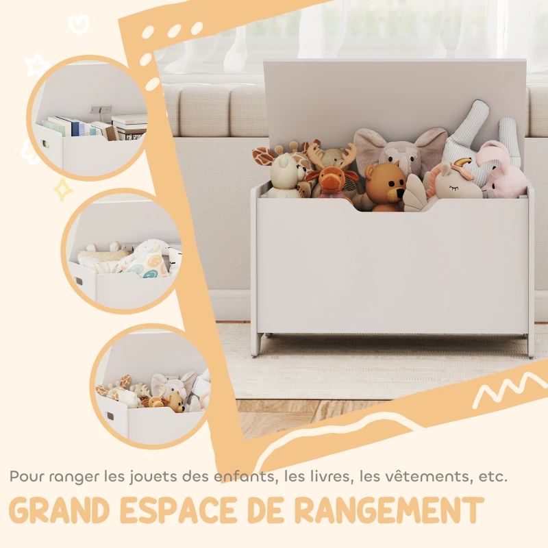AIYAPLAY Coffre à jouet enfant avec couvercle rabattable, coffre de rangement enfant, forme d'ours, 60 x 38 x 48 cm, blanc