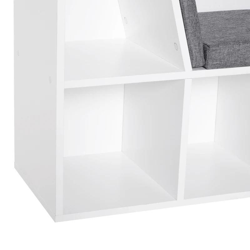 HOMCOM 6 Cube Bookcase with Cushioned Seat, Cube Storage Shelf, Bookshelf Organizer for Study, Reading Corner, White