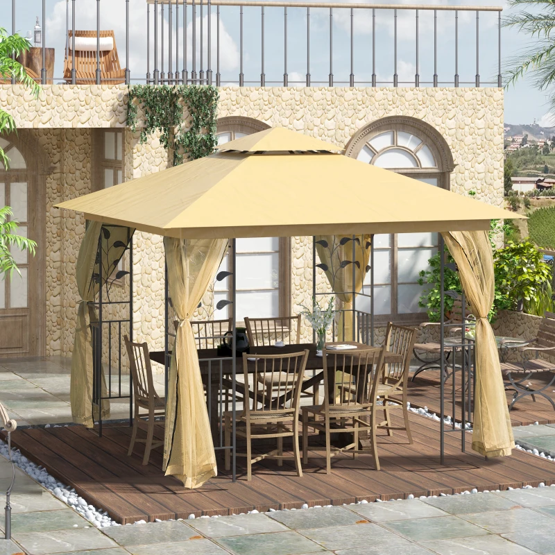 Outsunny Tonnlle de jardin barnum pavillion de jardin 3 x 3 double toit avec moustiquaires amovibles imperméable beige