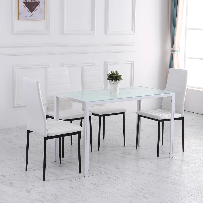 HOMCOM Set of 4 dining chairs dining room chairs with high back metal legs and linen fabric 41x50x97cm white