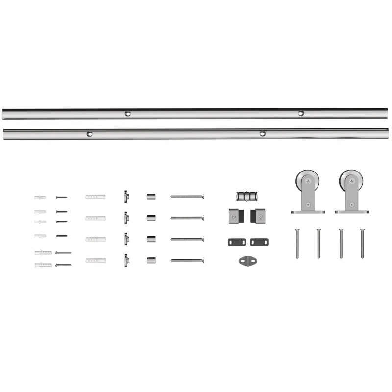 HOMCOM Sliding Door Hardware Kit Smooth Quiet 304 Stainless Steel for 180cm Track Sliver Tone
