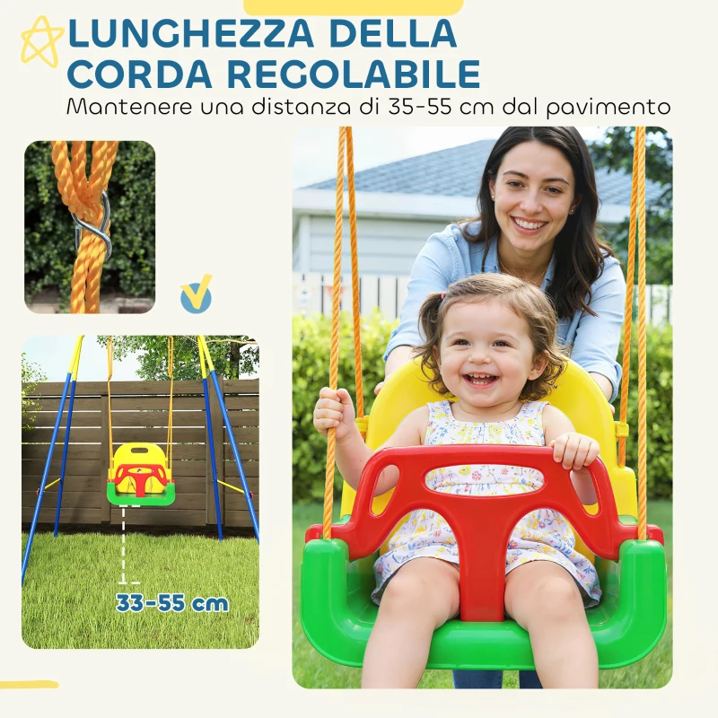 AIYAPLAY Altalena da Giardino per Bambini Regolabile con Schienale e Barriera, in Acciaio e PP, 128x155x157 cm, Verde