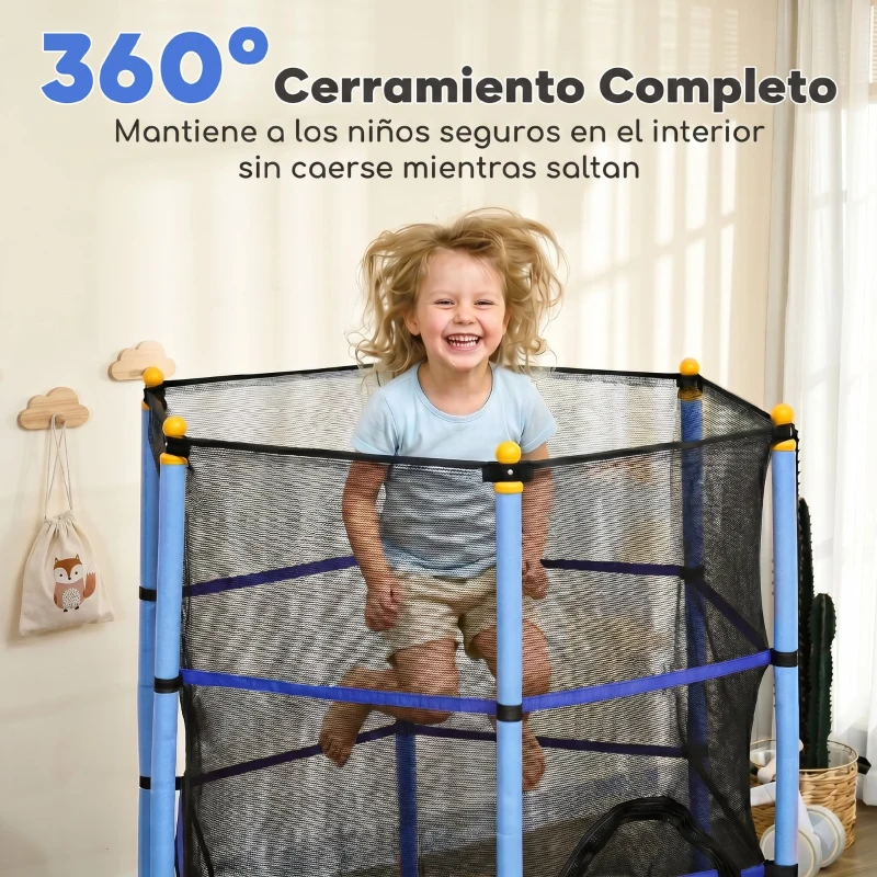 HOMCOM Trampolín para Niños de +3 Años Ø163 cm con Red de Seguridad y Marco de Acero Carga 50 kg para Interior y Exterior Azul