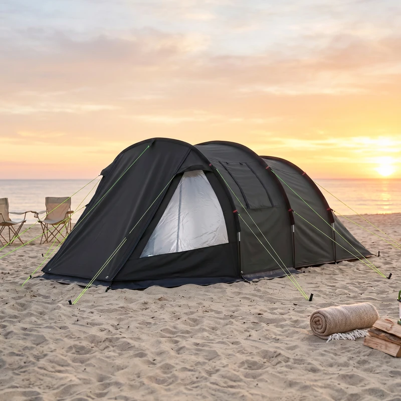 Outsunny Campingzelt Trekkingzelt Zelt, wetterbeständig, 2 Räume,  475 x 264  cm Breite x 172, Schwarz