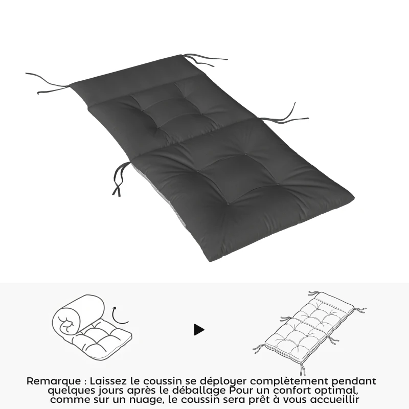 Outsunny Lot de 4 coussins pour chaises de terrasse, résistants à l'eau, antidérapants, avec liens, 112x53cm, Gris Foncé