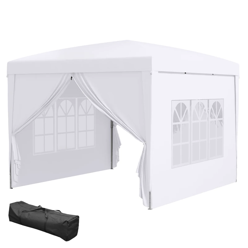 Outsunny Carpa Gazebo con Paredes Desmontables Ventanas Visibles Puerta con Cremallera Incluye Bolsa de Transporte Cuerdas y Piquetas 3x3 m Blanco