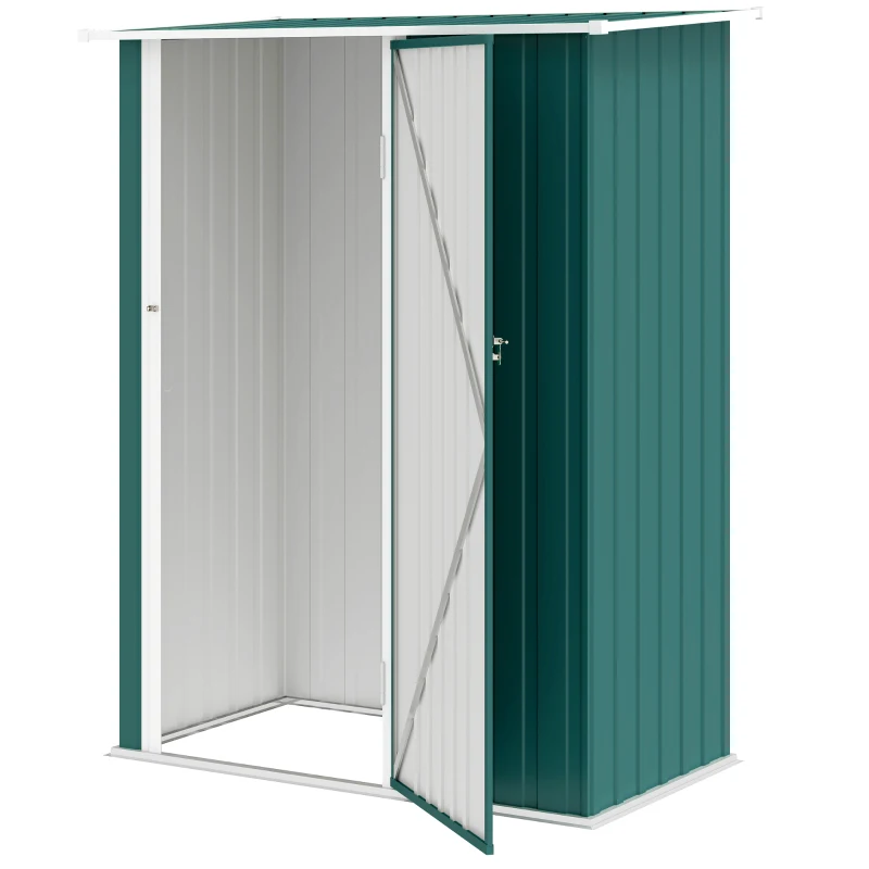 Outsunny Capanno Porta Attrezzi in Metallo con Tetto Inclinato e Porta Bloccabile, 142x86x189 cm, Verde