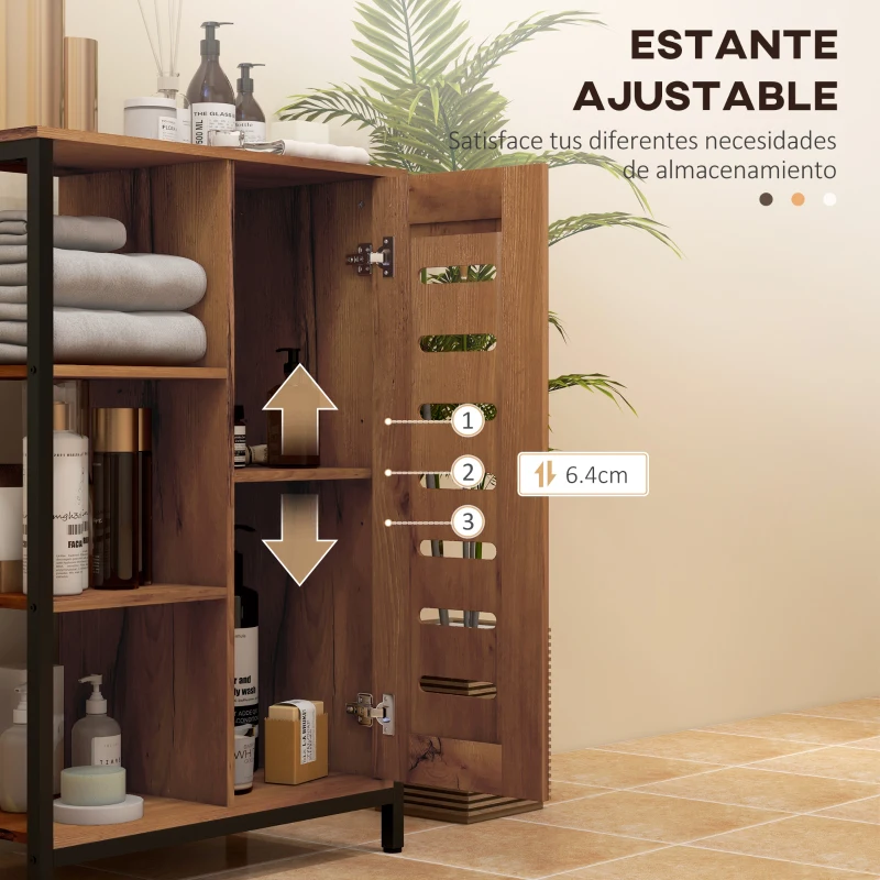 kleankin Armario de Baño Estrecho Puerta de Lamas 60x30x85 cm Marrón Rústico