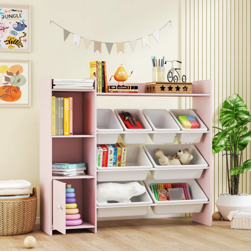 AIYAPLAY Toy Storage Unit with 8 Removable Bins, Storage Shelves, Cabinet, Pink
