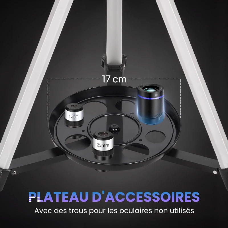 Outsunny Télescope Astronomique pour Adultes et Débutants 70 mm, 2 Oculaire 40X/16X, Trépied Réglable, 80 x 80 x 135 cm, Blanc