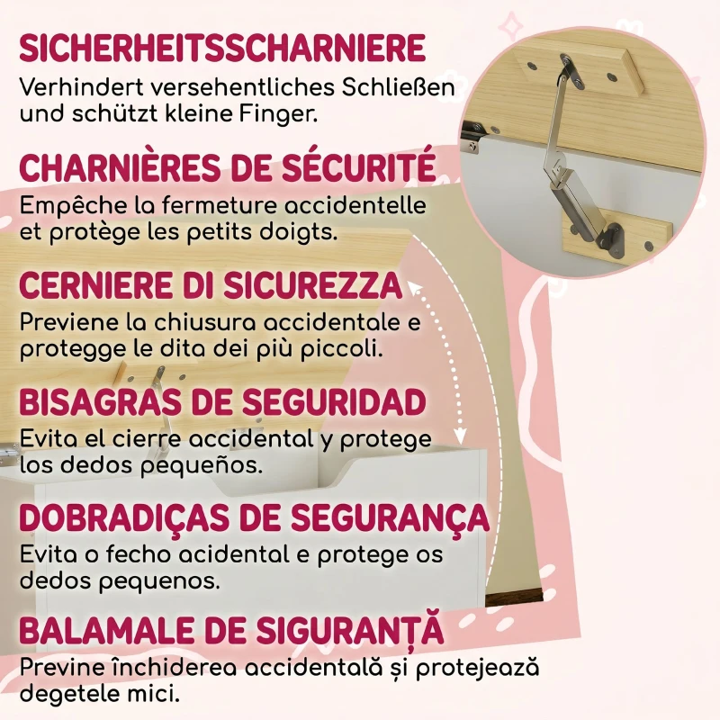 AIYAPLAY Ladă pentru jucării copii 3-8 ani cu roți, capac în formă de nor, din MDF, 59x30x53 cm, alb