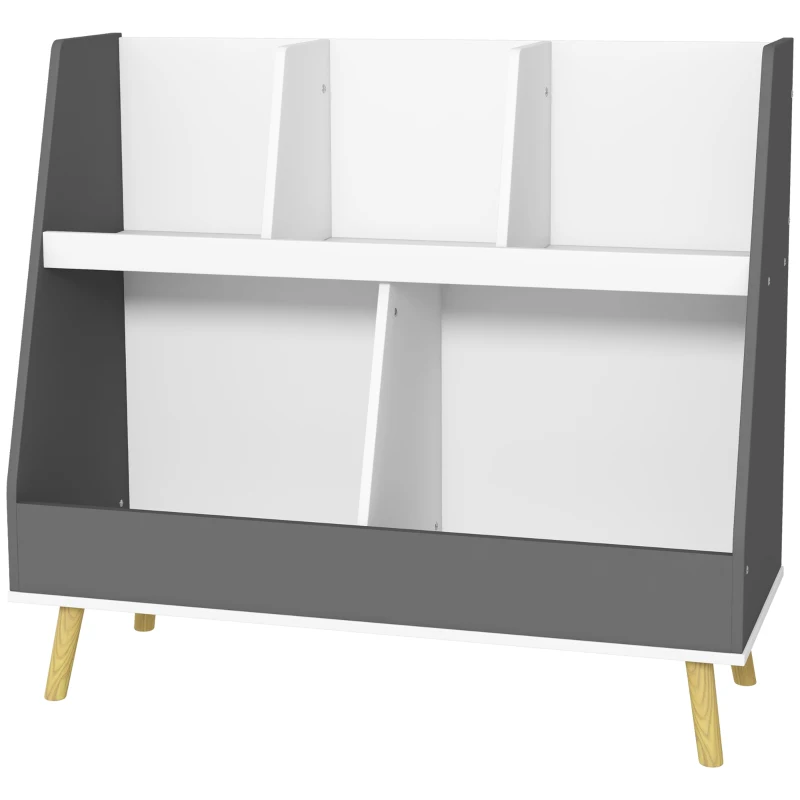 HOMCOM Mobile Portagiochi per Bambini a 2 Livelli con 5 Scomparti in Legno, 80x34x79cm, Grigio