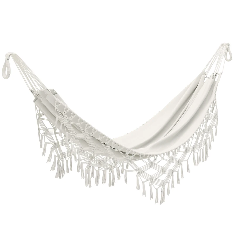 Outsunny Hamac Exterieur Bohème, Hamac de jardin Suspendu avec Frange et Sac de Transport extra large 288 x 150 cm, Beige