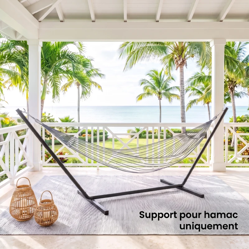Outsunny Support Pied de hamac Structure Robuste métal époxy Noir 3,60 x 0,92 x 1,12 m, Compatible Hamacs de 3,3 à 3,6 m