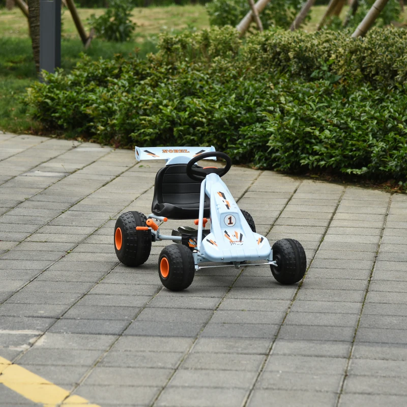 HOMCOM Vélo et véhicule pour Enfants Kart à pédales Go Kart Formule 1 Racing avec aileron Bleu Ciel