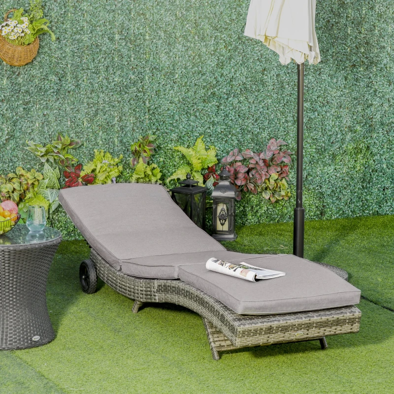 Outsunny Bain de soleil transat - dossier inclinable 5 positions roulettes - matelas déhoussable inclus - résine