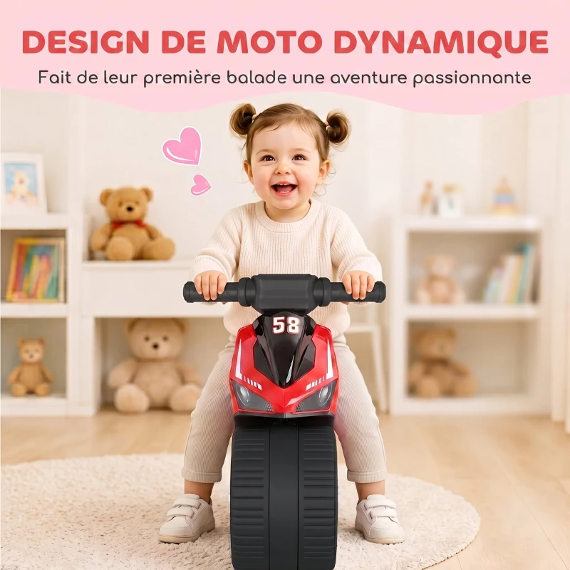 AIYAPLAY Draisienne pour Enfant, Vélo d'Équilibre avec Musique et Roues Extra-Larges, pour Filles et Garçons 18-36 Mois, Rouge