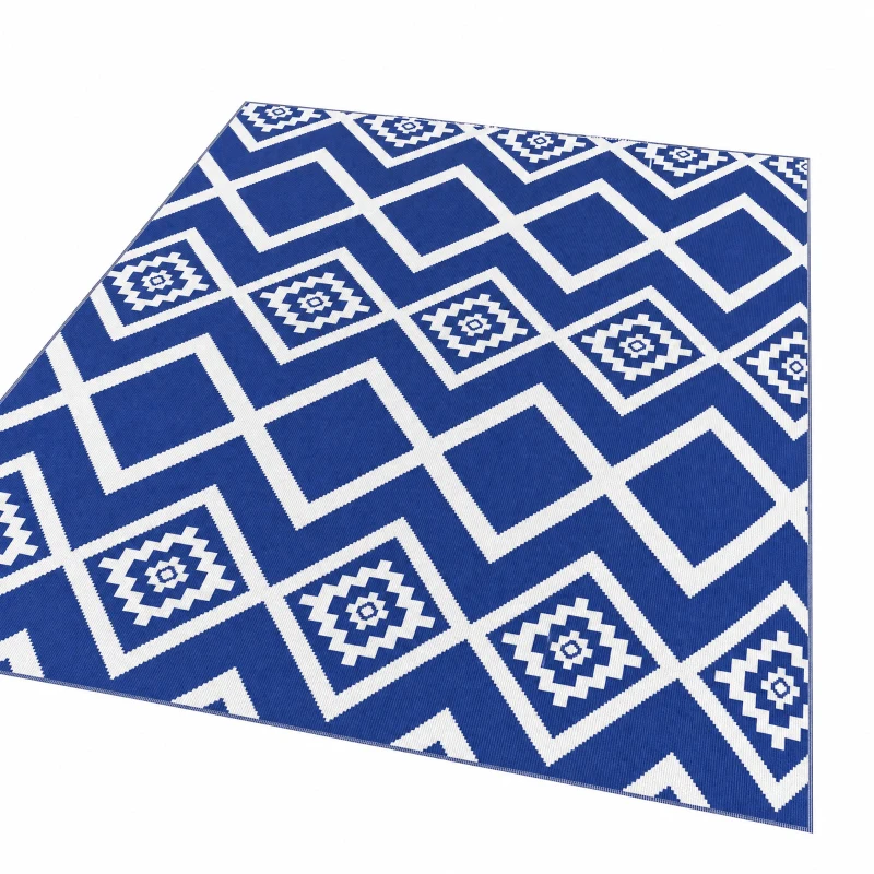 Outsunny Plastic Straw Reversible RV Outdoor Rug with Carry Bag, 182 x 274cm, Blue and White