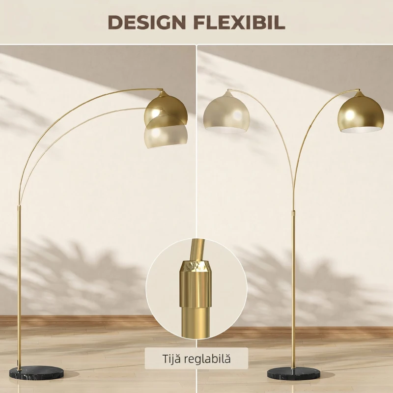 HOMCOM Lampadar modern arcuit cu tijă reglabilă și întrerupător cu pedală, dulie E27, auriu
