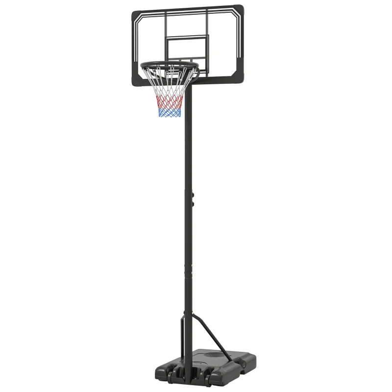 SPORTNOW Canestro Basket a 6 Altezze Regolabili con Base Riempibile e Rotelle, in PE, Acciaio e Poliestere, Nero