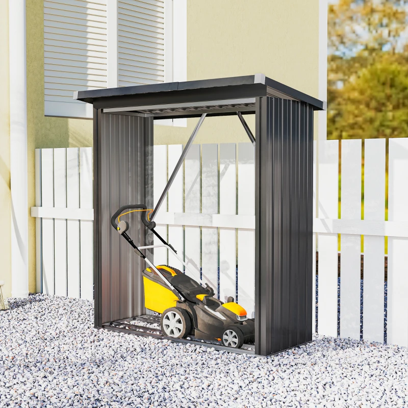 Outsunny Abri-bûches couvert support pour bois de chauffage plancher surélevé toit incliné, acier galvanisé 150x66,5x150cm gris