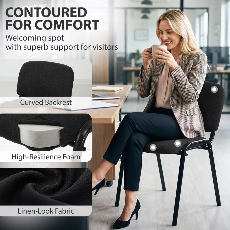 HOMCOM Meeting Chair, Stackable Ergonomic Office Chair with Padded Seat, Curved Backrest for Conference Room, Black