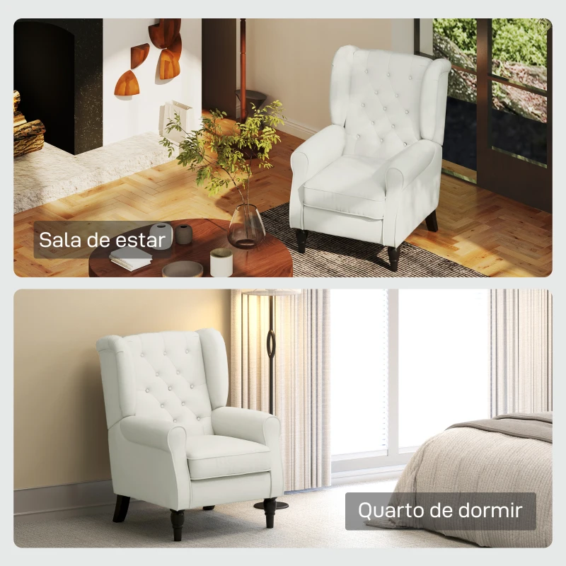 HOMCOM Poltrona de Sala de Estar Poltrona Moderna para Dormitório com Pés de Madeira Poltrona Individual 74x86x102 cm Creme