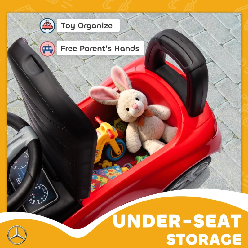 AIYAPLAY Official Mercedes-Benz Ride On Car, Foot to Floor Sliding Walker with Horn, Engine Sounds and Under-Seat Storage, Red