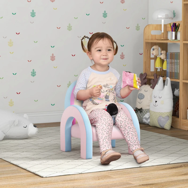 ZONEKIZ Sillón para Niños Pequeños en Forma de Arco Iris Mini Sofá Sillón Infantil para Niños de 1,5-3 Años 43x41x51 cm Rosa