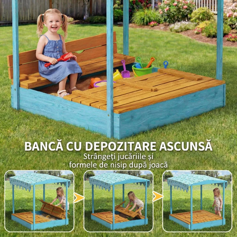 AIYAPLAY Loc Nisip Copii 3-6 Ani, cu Copertină și Scaune Pliabile, Albastru