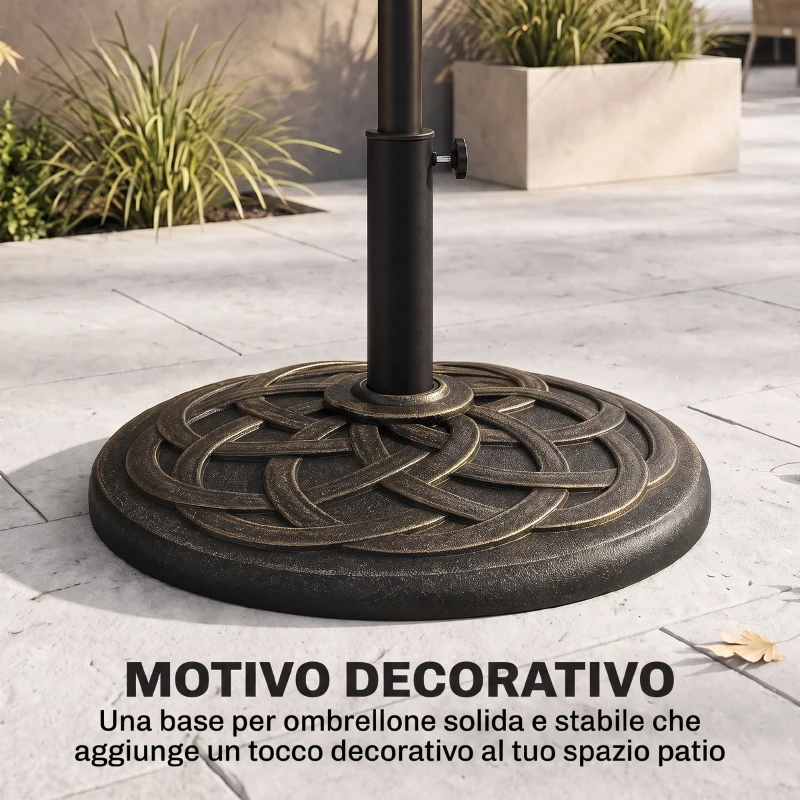 Outsunny Base per Ombrellone in Resina 19kg con Decorazioni e Accoppiatore, Antiruggine, Φ54.5cm, Bronzo