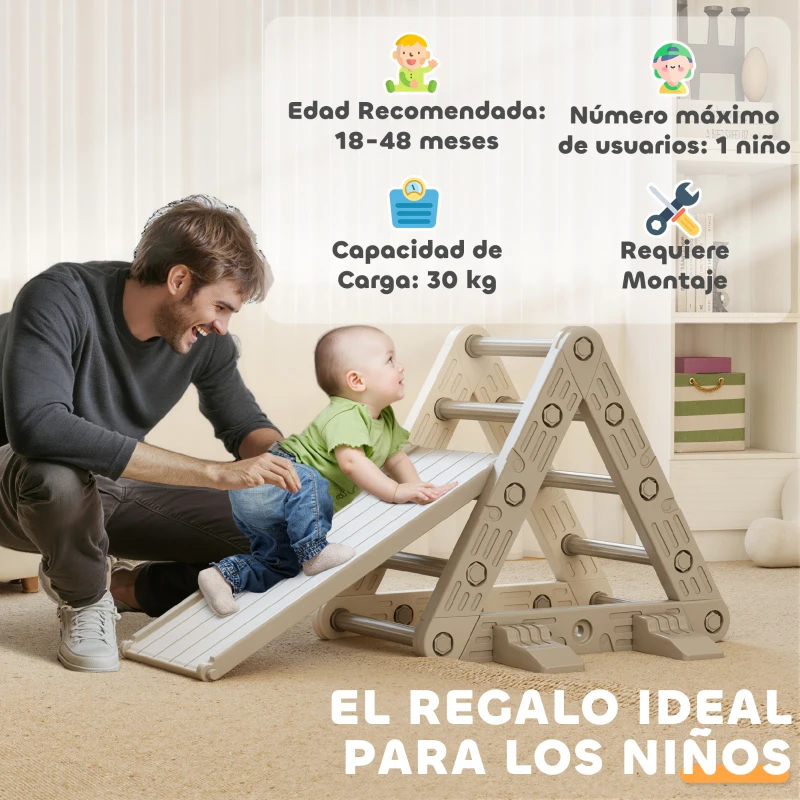 AIYAPLAY Triángulo de Escalada para Niños de 18-48 Meses con Tobogán y Rampa Escalador 130x80x69 cm Gris y Blanco