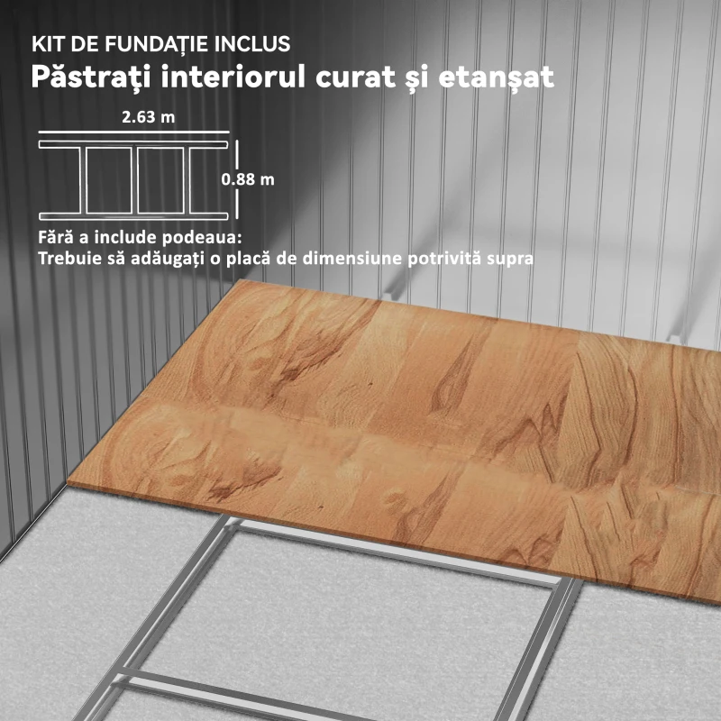 Outsunny Magazie de grădină 4,9 m² din oțel, cu ușă dublă glisantă și acoperiș înclinat, maro deschis