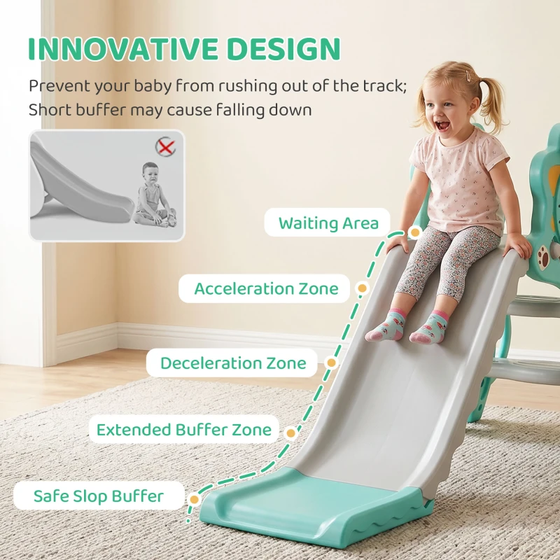 AIYAPLAY Baby Slide with Basketball Hoop, Climber, Easy to Assemble Kids Slide for Indoor Use, for Ages 18-36 Months - Blue