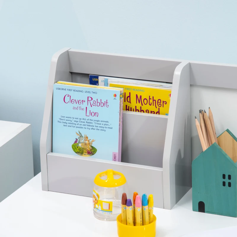 HOMCOM Set Tavolo e Sedie per Bambini 5+ Anni in Legno con Banco Scuola e Sedia Bianco e Grigio