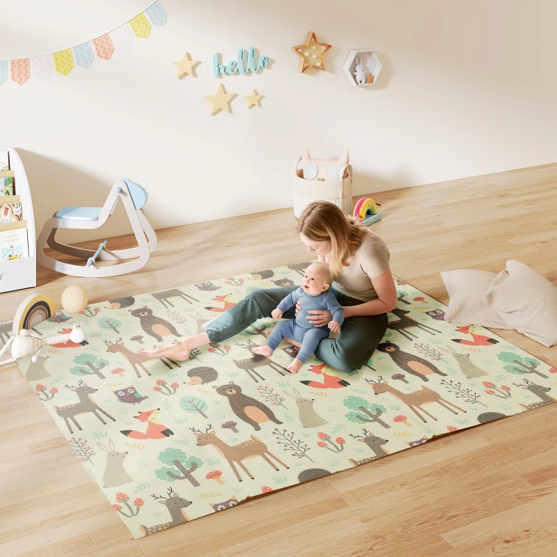 AIYAPLAY Tapis de jeu pour enfant bebe, tapis d'éveil bébé pliable épais réversible en mousse, 196 x 176 x 1,5 cm, multicolore