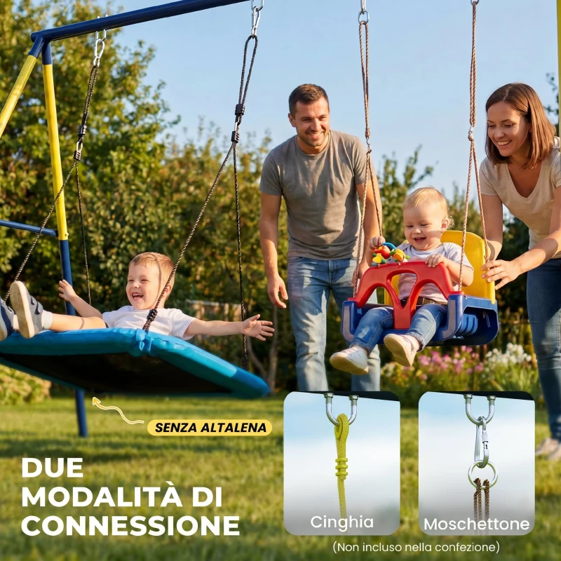 AIYAPLAY Struttura per Altalena da Giardino per Bambini 3-8 Anni in Acciaio, 4 Ganci, 260x160x178 cm, Blu